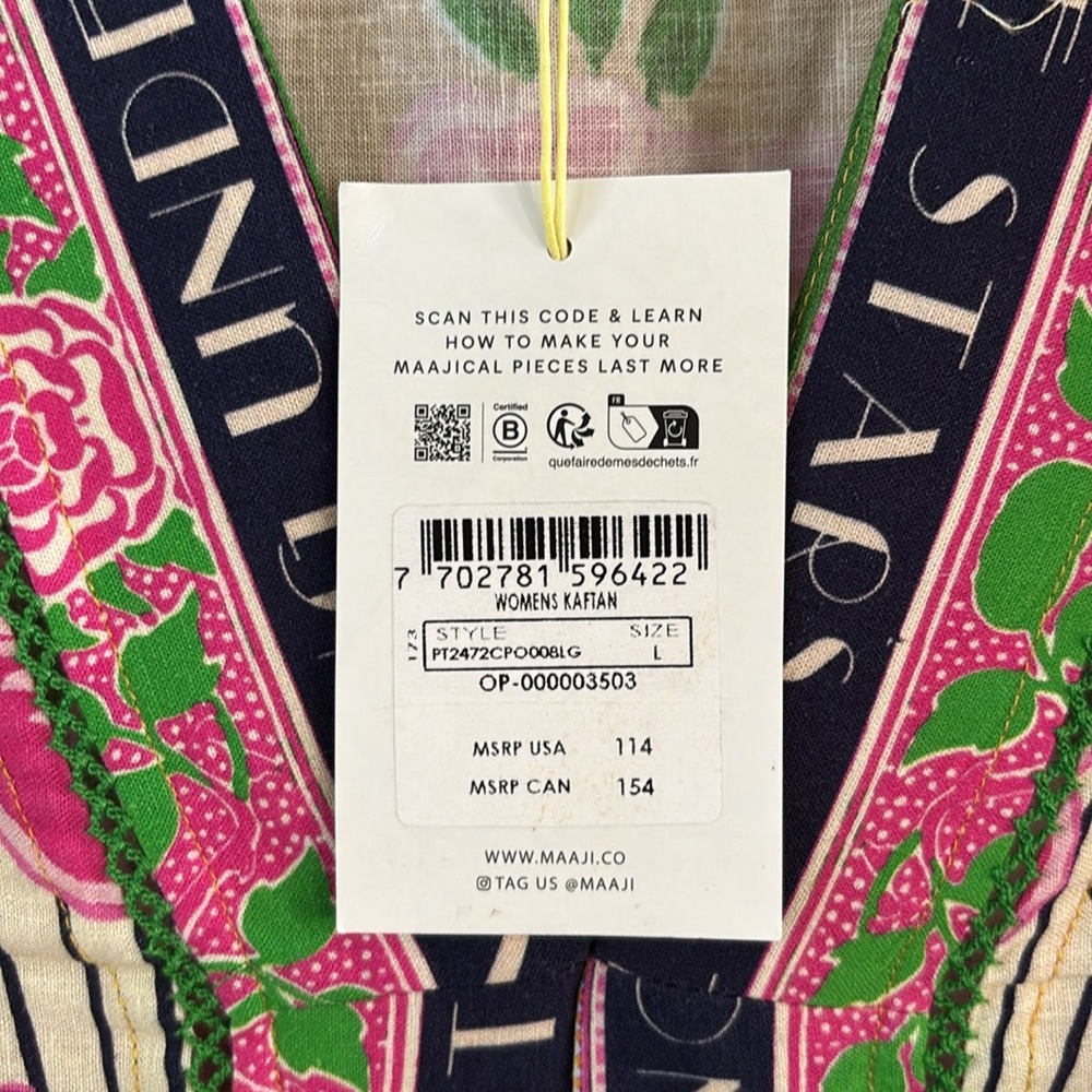 Maaji Pink Floral Swim Cover-up Tunic with Green and Gold Accents - Picture 2 of 6